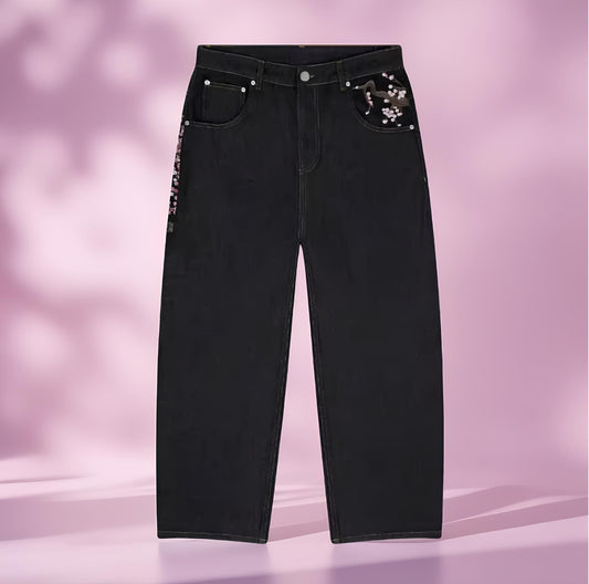 Cherry Blossom 2-Piece Denim Outfit Artistic Jacket & Jeans